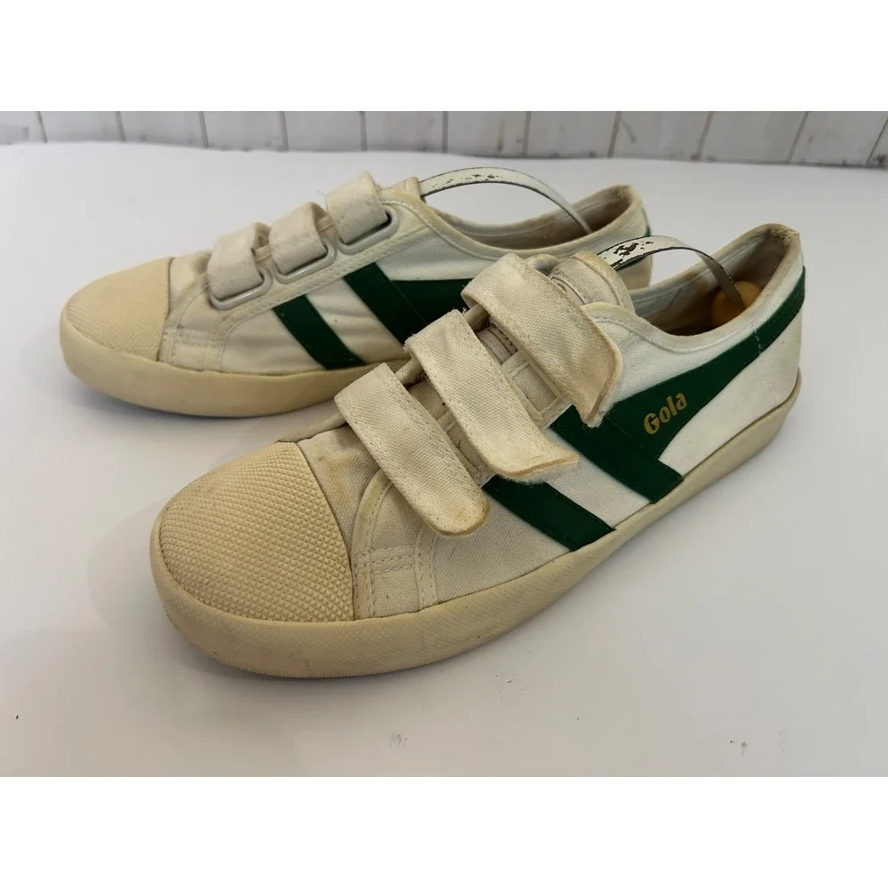 Gola Vtg Women's Vegan Classic Coaster Strap Canvas Sneakers  White Green Sz 8